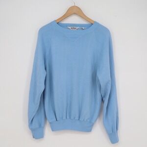 Vintage Action Blue Crewneck Sweatshirt Raglan V-Stitch Acrylic Mens Medium